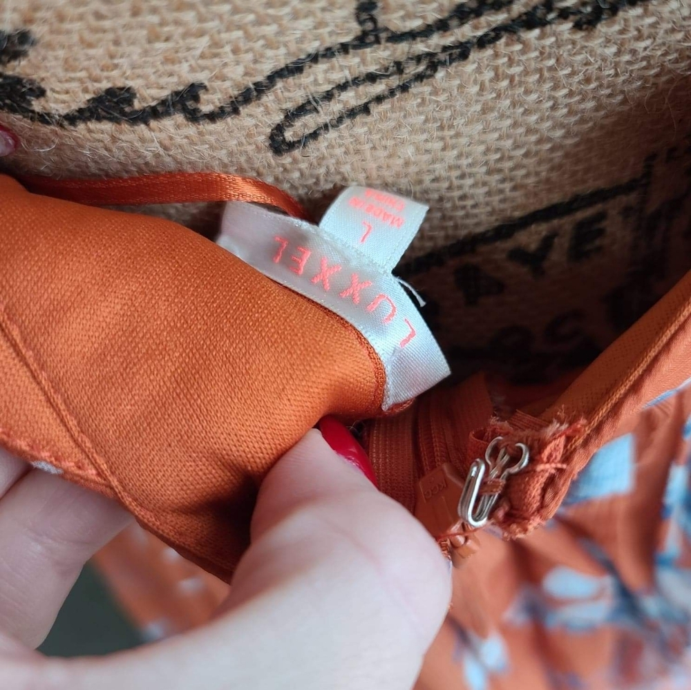 Luxxel Flowing Orange Floral Dress (L) SAME-DAY SHIP IF ORDERED BEFORE 4PM PST - Picture 5 of 5
